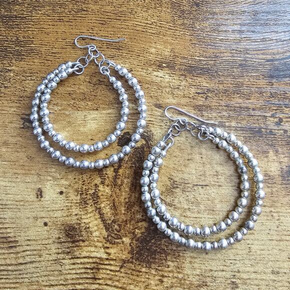 Unbranded Jewelry - Pair of Vintage 1990s Hoop Earrings Silver Tone French Hook Beaded
